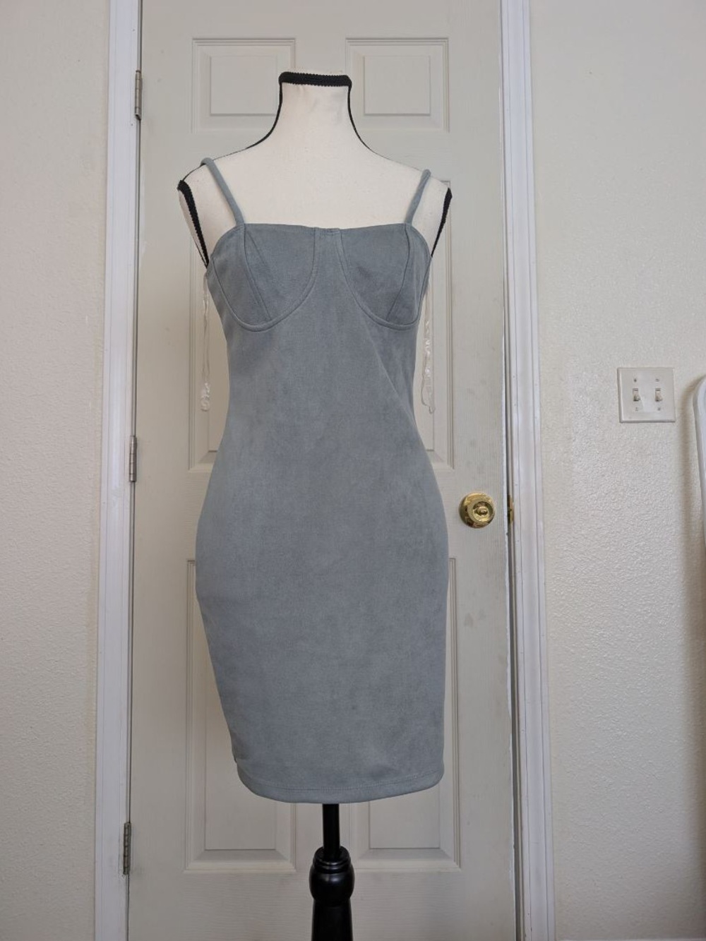 Popular Basics Gray Suede-Look Bodycon Mini Dress